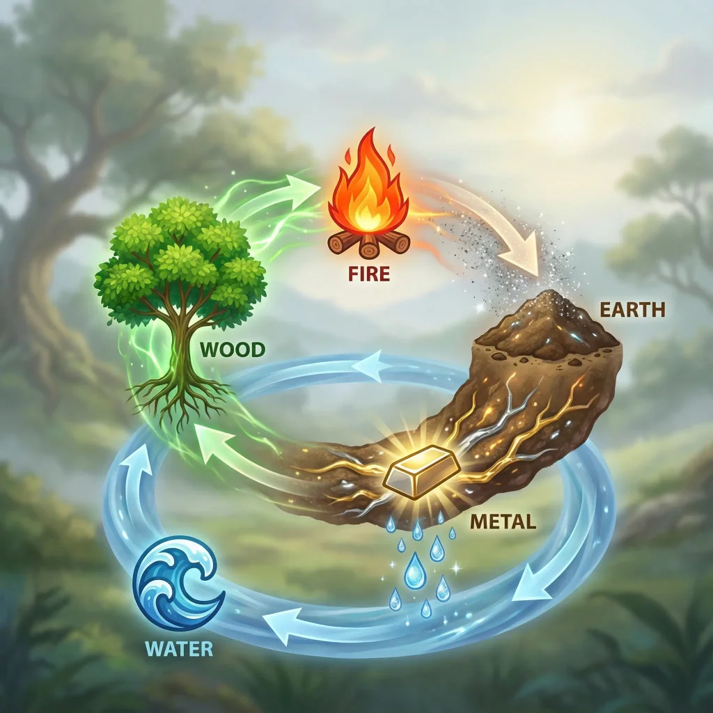 Five elements mutual generation cycle diagram