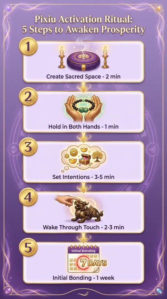 Five step pixiu bracelet activation ritual flowchart