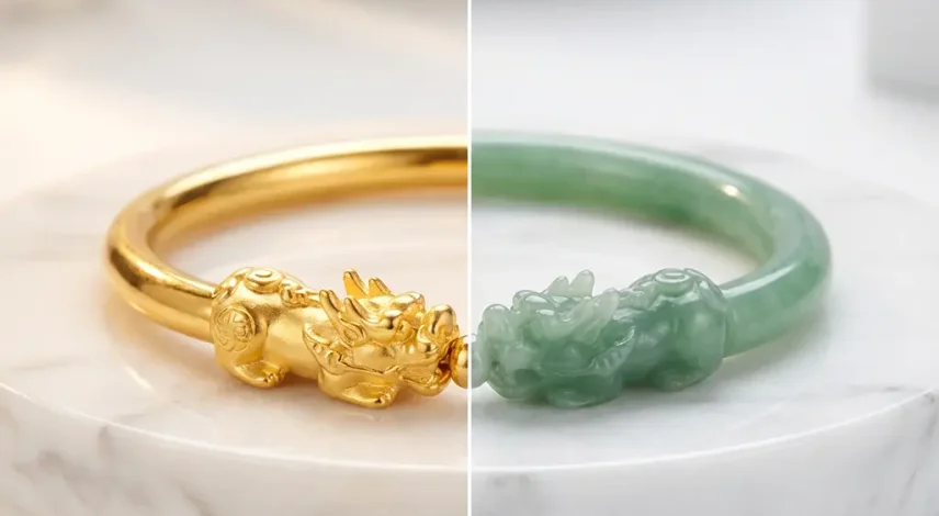 Gold pixiu vs jade pixiu bracelet comparison
