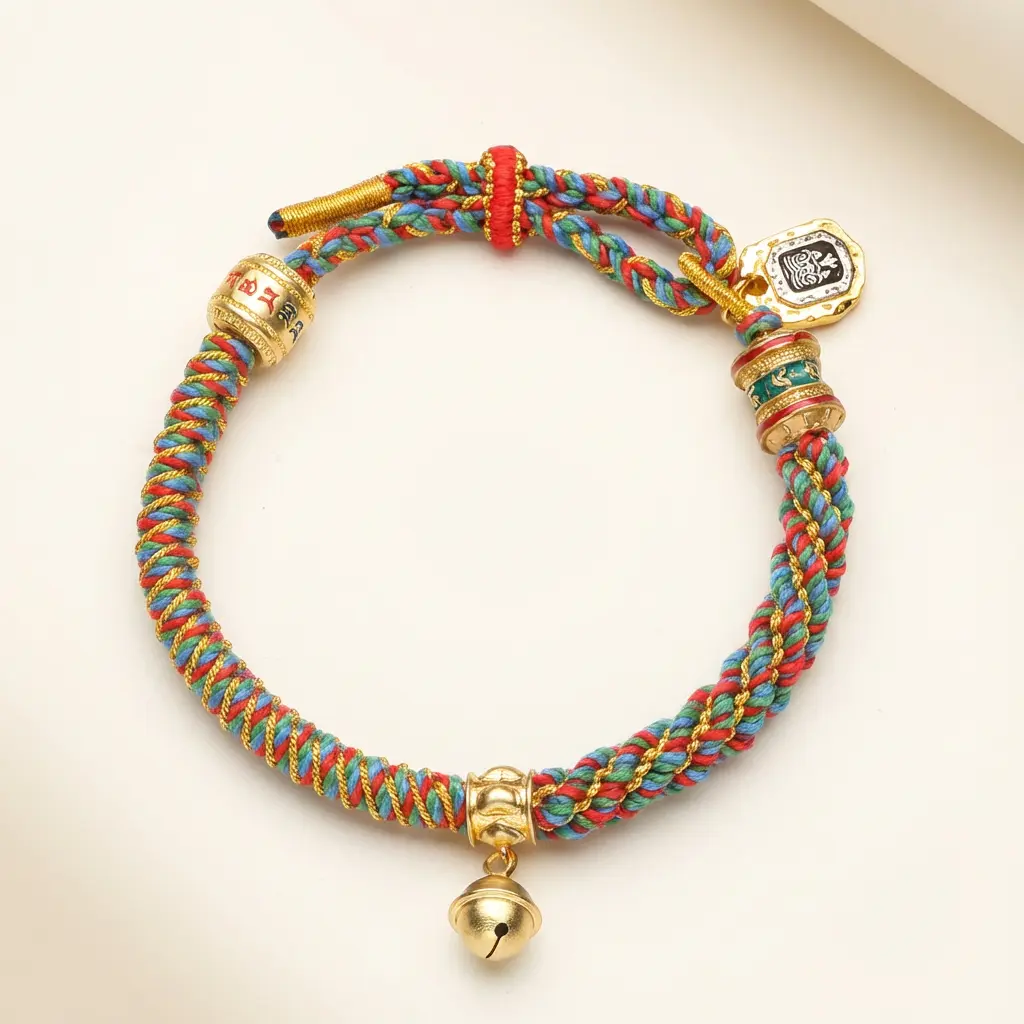 Handmade Tibetan Buddhist Bracelet Multicolor Braided Cord with Mantra Charms Handmade tibetan buddhist bracelet multicolor braided cord with mantra charms