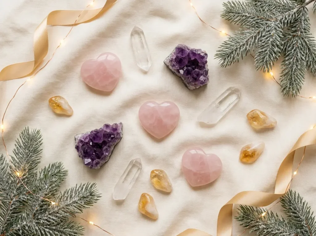 Healing crystals and christmas decorations