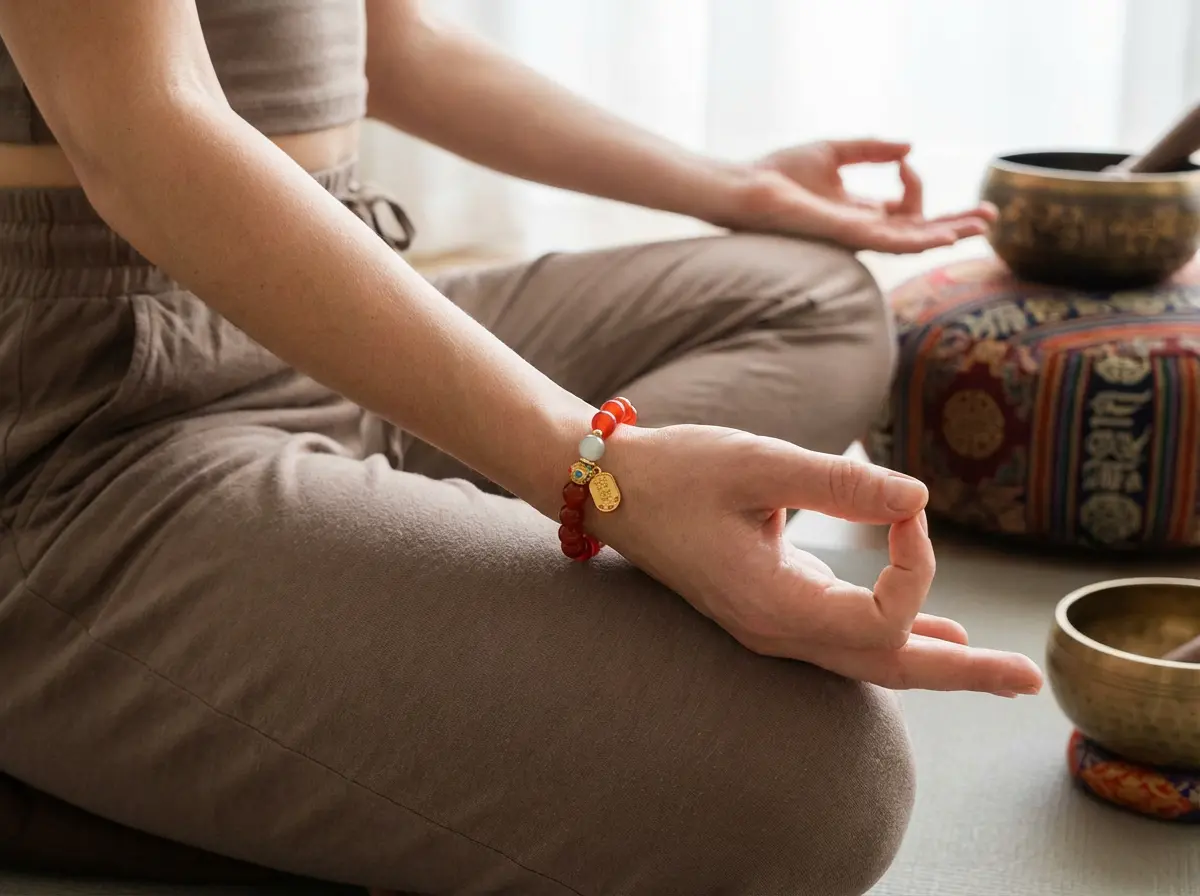 Meditation Bracelet Red Agate with Om Mani Padme Hum Charm Meditation bracelet red agate with om mani padme hum charm