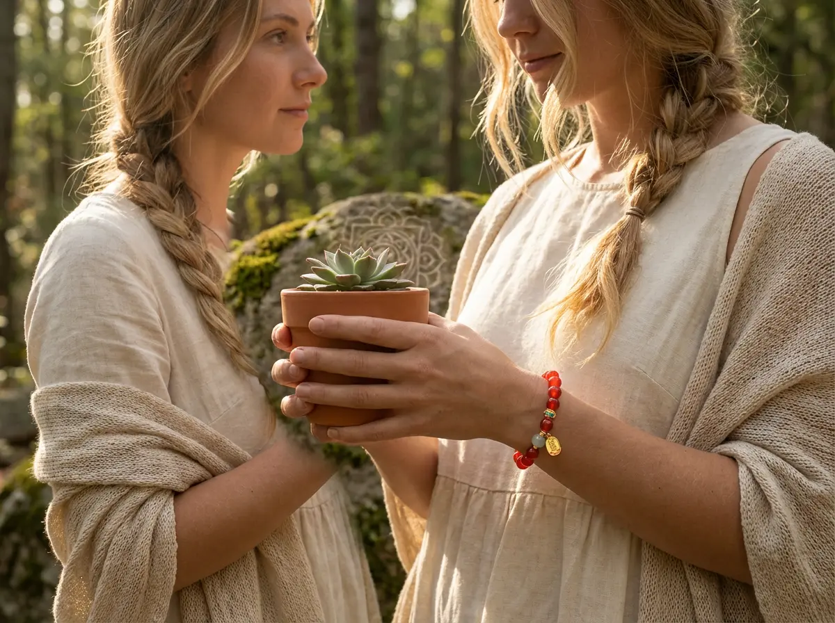 Red Agate Healing Bracelet Worn Outdoors in Nature Red agate healing bracelet worn outdoors in nature