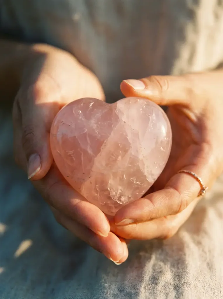 Rose stone hand held close up