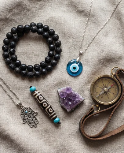 Spiritual Protection Travel Accessories with Dzi Bead Hamsa and Evil Eye Amulets Spiritual protection travel accessories with dzi bead hamsa and evil eye amulets