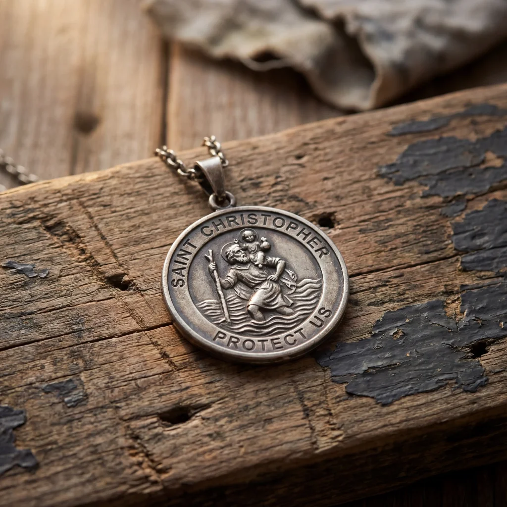 Sterling silver saint christopher medal necklace for travel protection