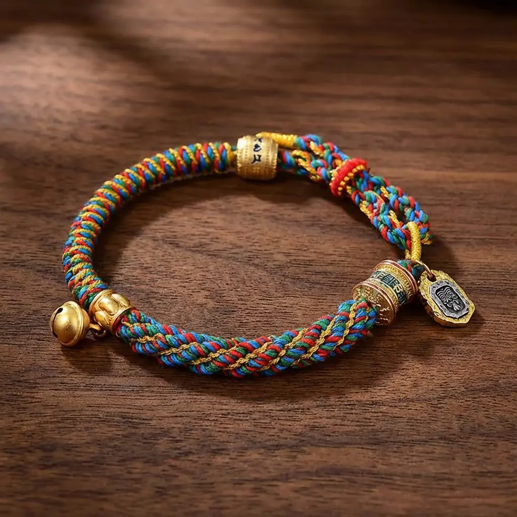 Tibetan Buddhist Lucky Bracelet Handwoven Colorful Rope with Prayer Wheel Charm Tibetan buddhist lucky bracelet handwoven colorful rope with prayer wheel charm