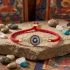 Tibetan evil eye bracelet on natural stone with thangka painting background