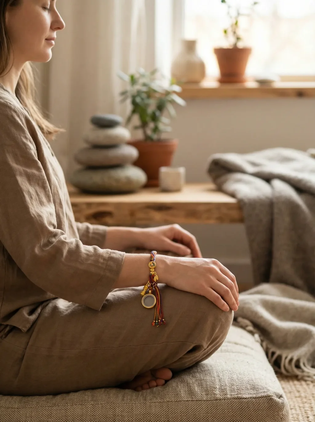 Tibetan Prayer Wheel Bracelet During Meditation Practice Tibetan prayer wheel bracelet during meditation practice