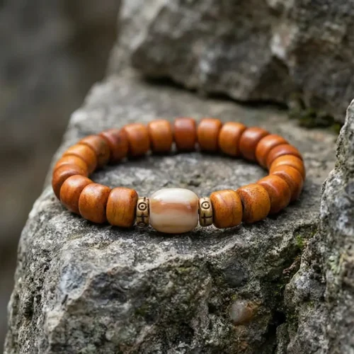 Tibetan yak bone bracelet in natural mountain setting