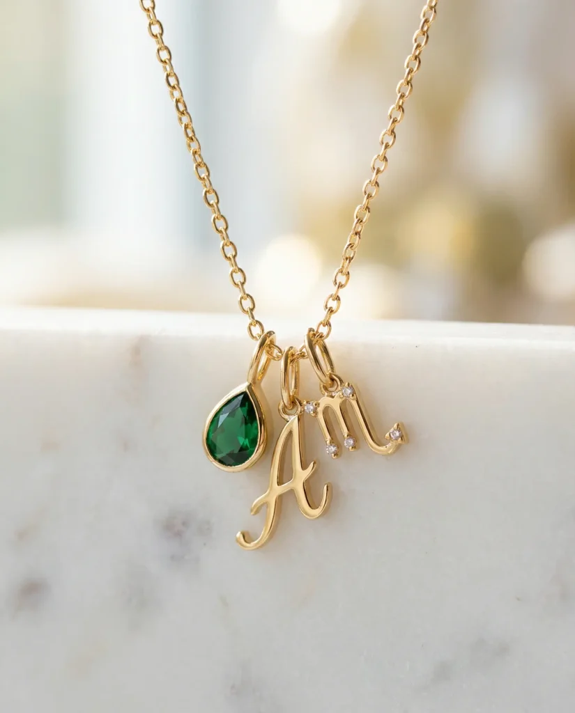 Custom birthstone necklace initial zodiac pendant