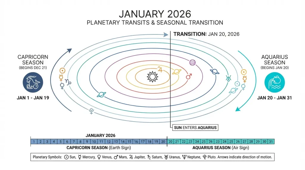 January 2026 planetary transits diagram