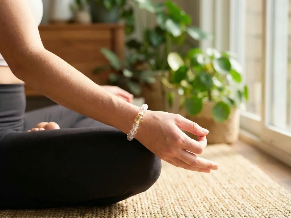 Clear Quartz Bracelet for Yoga and Mindfulness Practice Clear quartz bracelet for yoga and mindfulness practice
