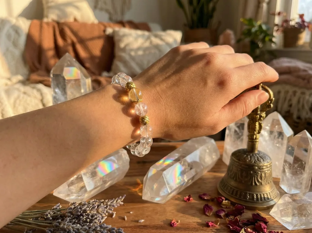 Clear Quartz Bracelet with Large Crystal Points Energy Setup Clear quartz bracelet with large crystal points energy setup