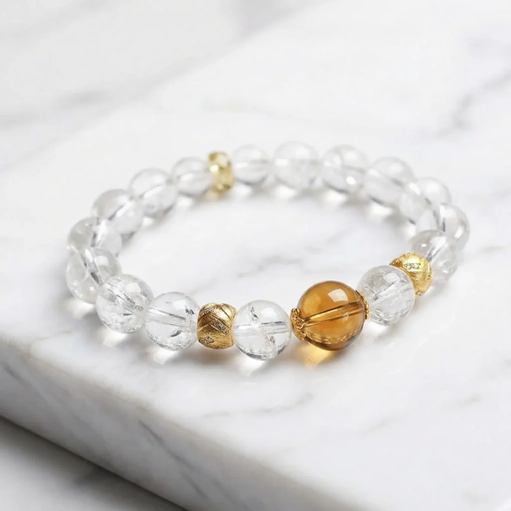 Clear Quartz Master Healer Bracelet White Marble Background Clear quartz master healer bracelet white marble background