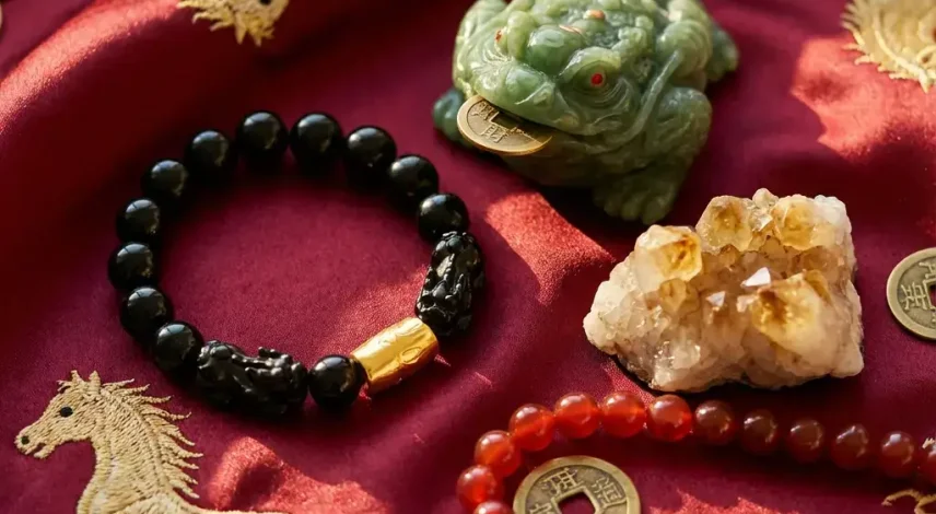 Fire horse 2026 good luck charms flat lay