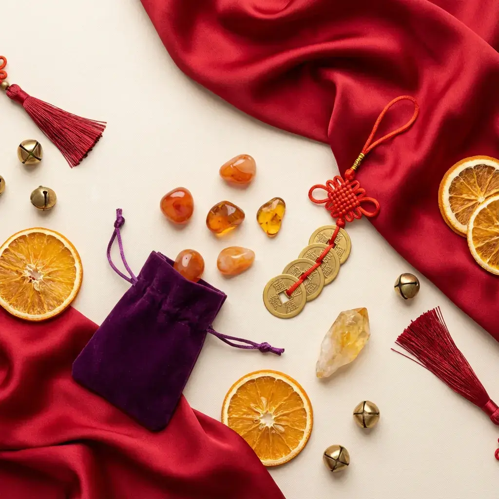 Fire horse year 2026 lucky colors red orange purple gold display