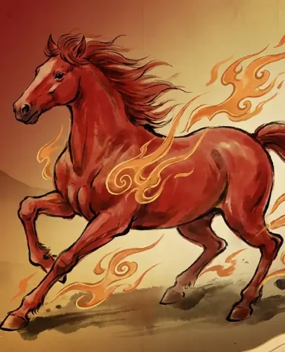 Fire horse year 2026 red zodiac symbol with flames