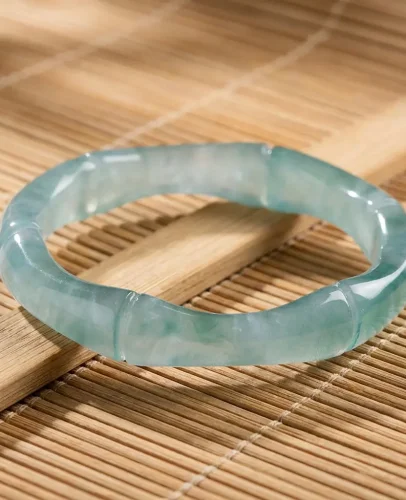 Jade prosperity ring bamboo mat natural green stone size 8