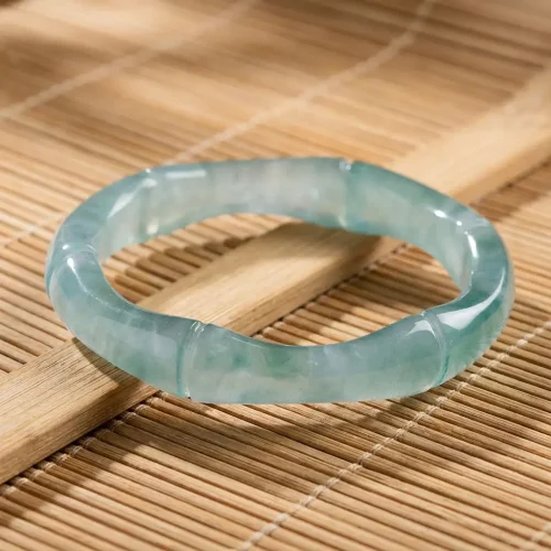 Jade prosperity ring bamboo mat natural green stone size 8