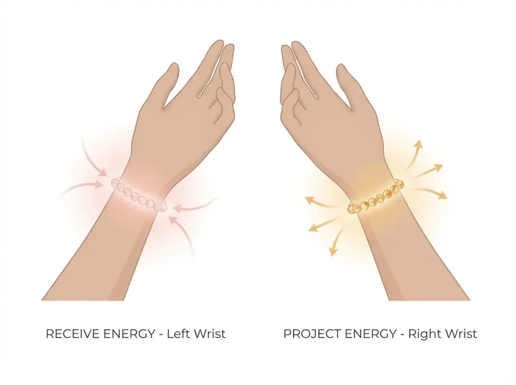 Left vs right wrist crystal bracelet wearing guide