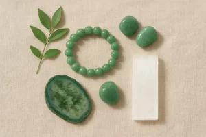 Natural green jade bracelet and healing crystals collection aventurine gemstones