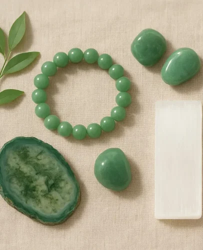 Natural green jade bracelet and healing crystals collection aventurine gemstones