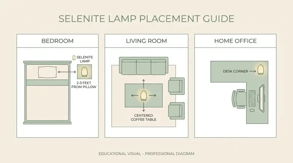Optimal selenite lamp placement positions by room type