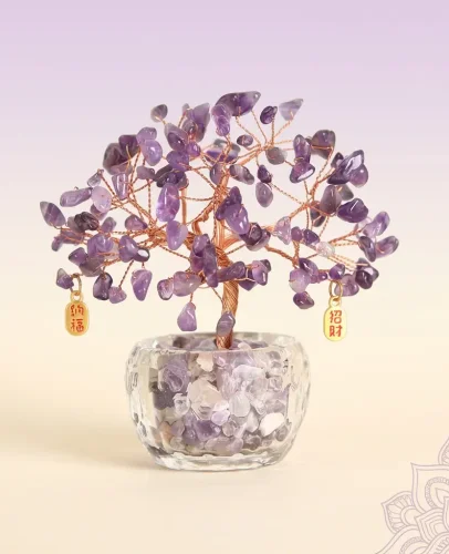 Amethyst crystal tree feng shui golden charms