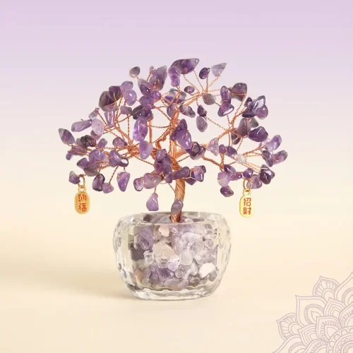 Amethyst crystal tree feng shui golden charms