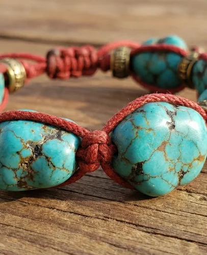 Authentic tibetan turquoise bracelet close up