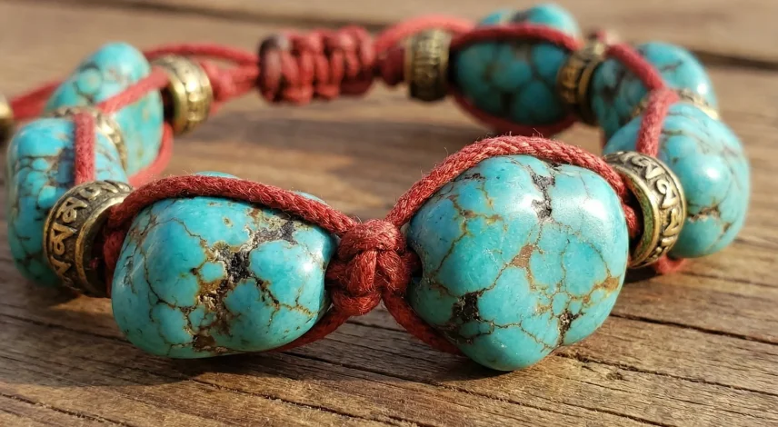 Authentic tibetan turquoise bracelet close up