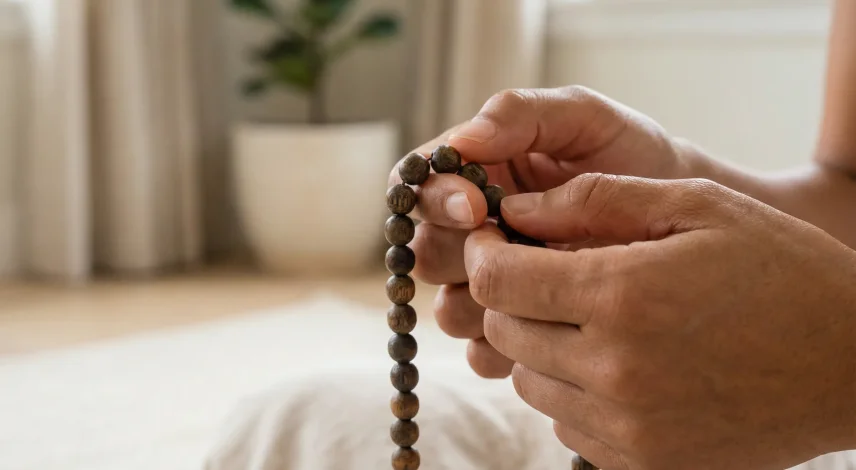 How to hold mala beads meditation hand position tutorial