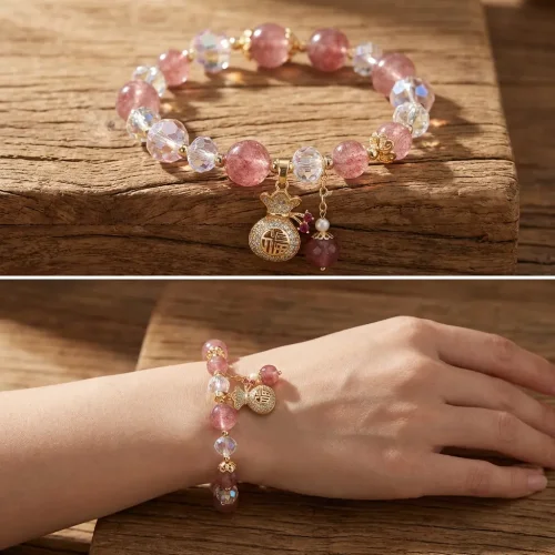 Strawberry quartz bracelet size fit guide wood