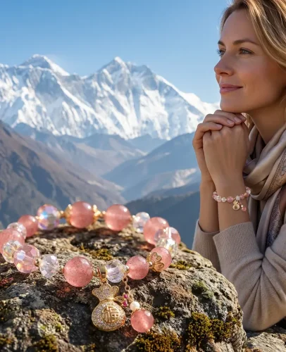 Tibetan strawberry quartz bracelet himalayan mountains