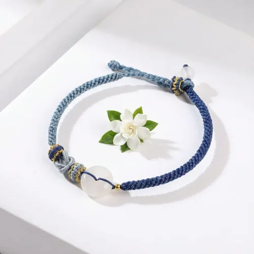 White agate couple bracelet minimalist white background