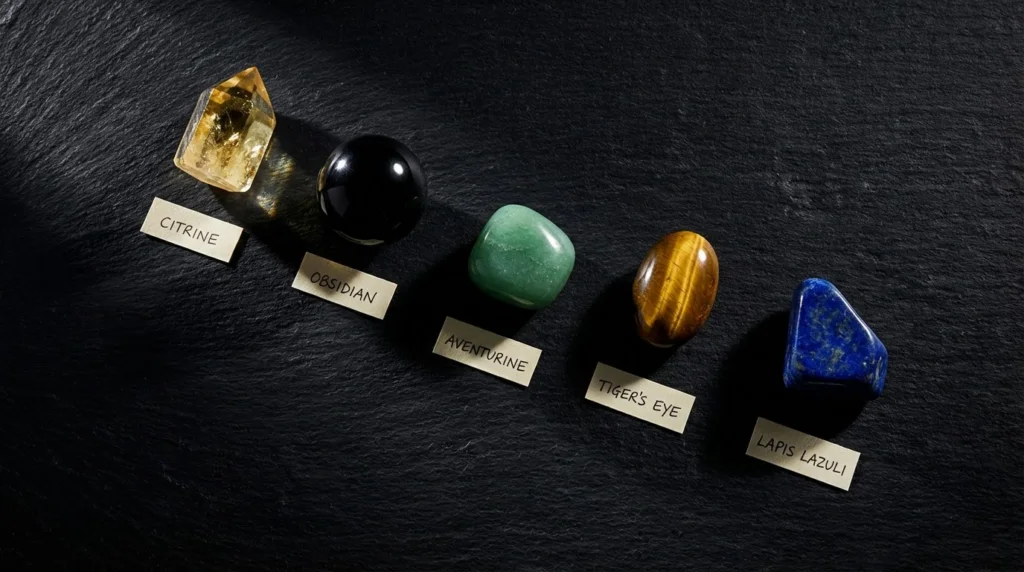 2026 wealth crystals – citrine, black obsidian, green aventurine and tiger's eye