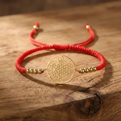 Metatron cube protection bracelet natural wood display