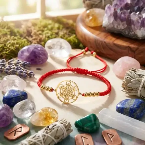 Sacred geometry bracelet with healing crystals and spiritual tools