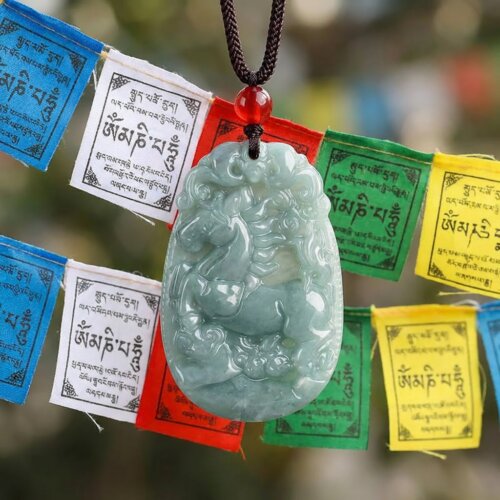 Tibetan buddhist jade pixiu pendant – handcrafted jadeite feng shui wealth necklace