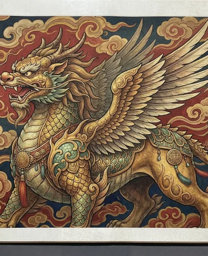 Traditional chinese pixiu wealth guardian dragon headed lion creature