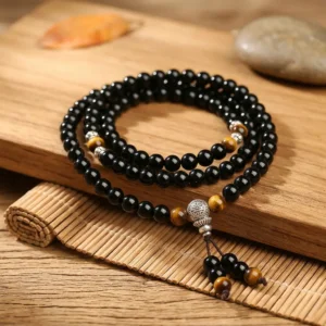 obsidian tiger eye mala bracelet 108 beads