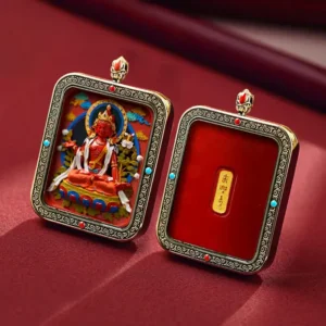 Hand-Painted Thangka Ga Wu Box Pendant Necklace