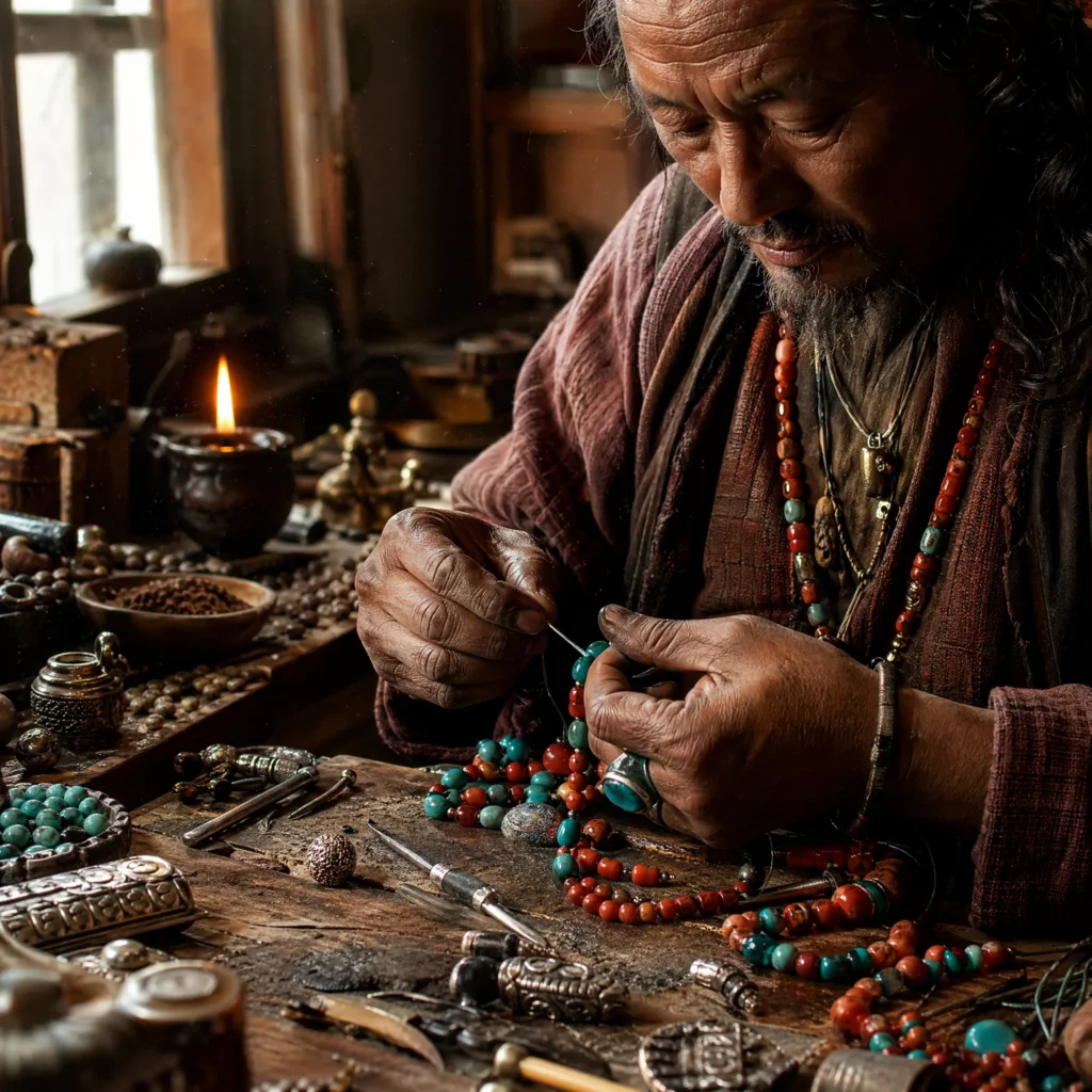 Tibetan Artisan Handcrafting Silver Mala Beads in Exile Workshop Kathmandu
