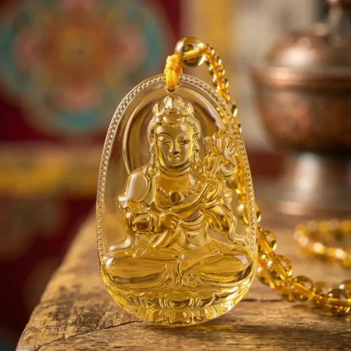 Citrine samantabhadra bodhisattva pendant necklace dragon snake zodiac