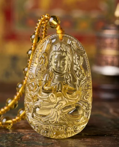 Citrine thousand armed guanyin pendant necklace rat zodiac