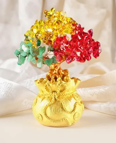 Chakra Money Tree Ornament on Auspicious White Silk Fabric – PotalaStore Gift