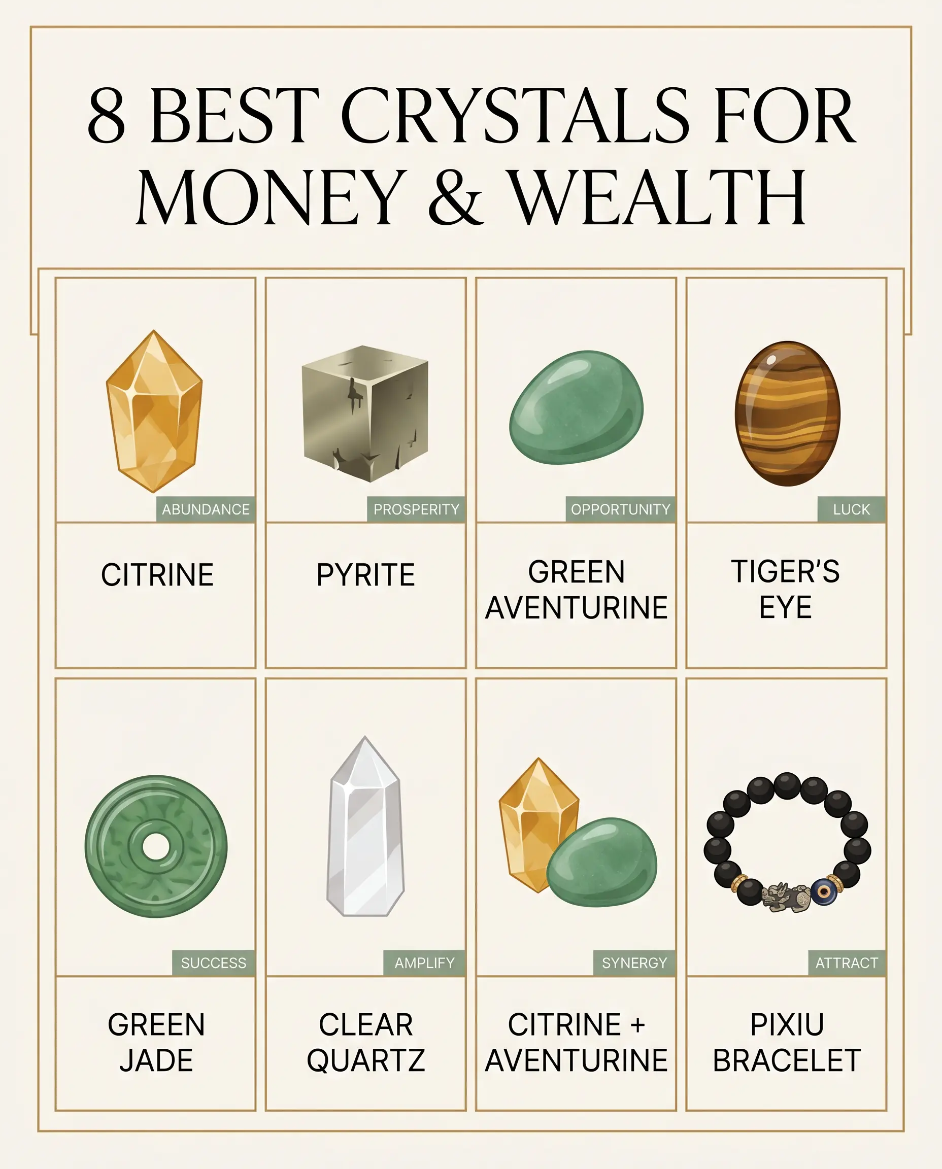 comparison chart of 8 best crystals for money and wealth including citrine and green aventurine