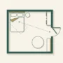 Commanding Position Feng Shui Bedroom Floor Plan Top-down floor plan showing a bed in the commanding position, set diagonally from the bedroom door with a solid wall behind the headboard and a clear view of the entrance