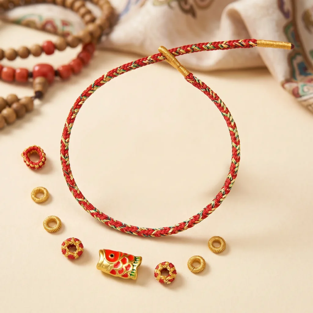 Tibetan Bracelet Components Set Red Gold - DIY Fish Charm Beads Kit Tibetan Bracelet Components Set Red Gold DIY Fish Charm Beads Kit